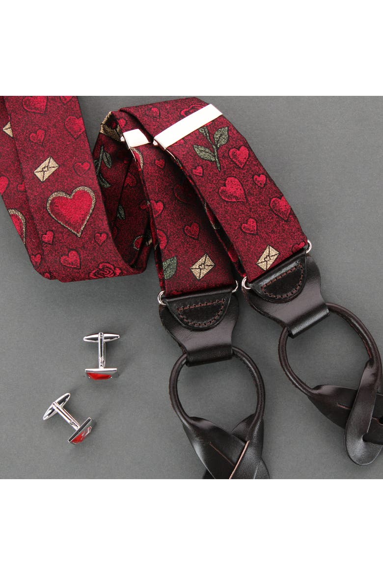 Amor Valentine's Note Silk Button End Suspenders, Alternate, color, Red