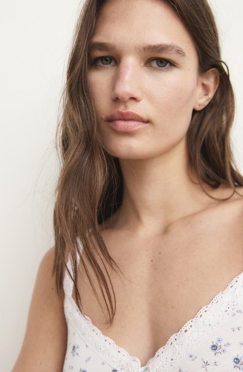 MANGO Floral Lace Trim Nightgown, Alternate, color, White