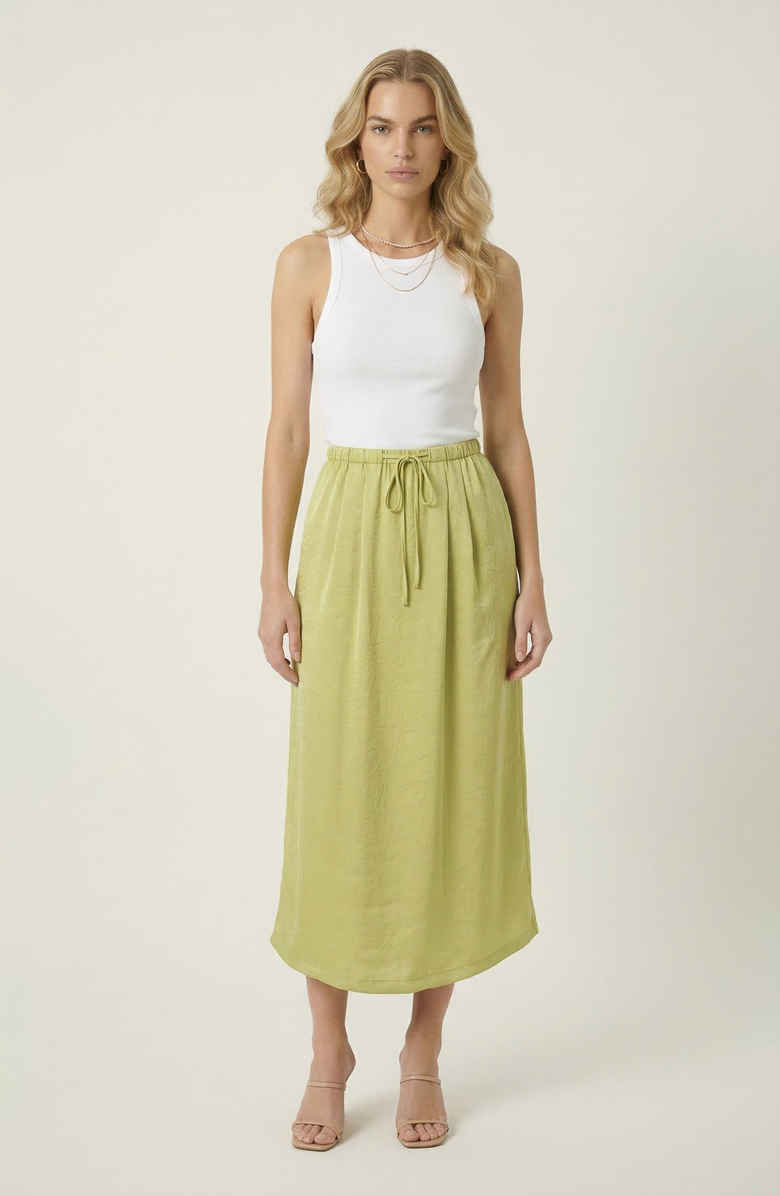 Modenaire Midi Skirt, Alternate, color, Chartreuse