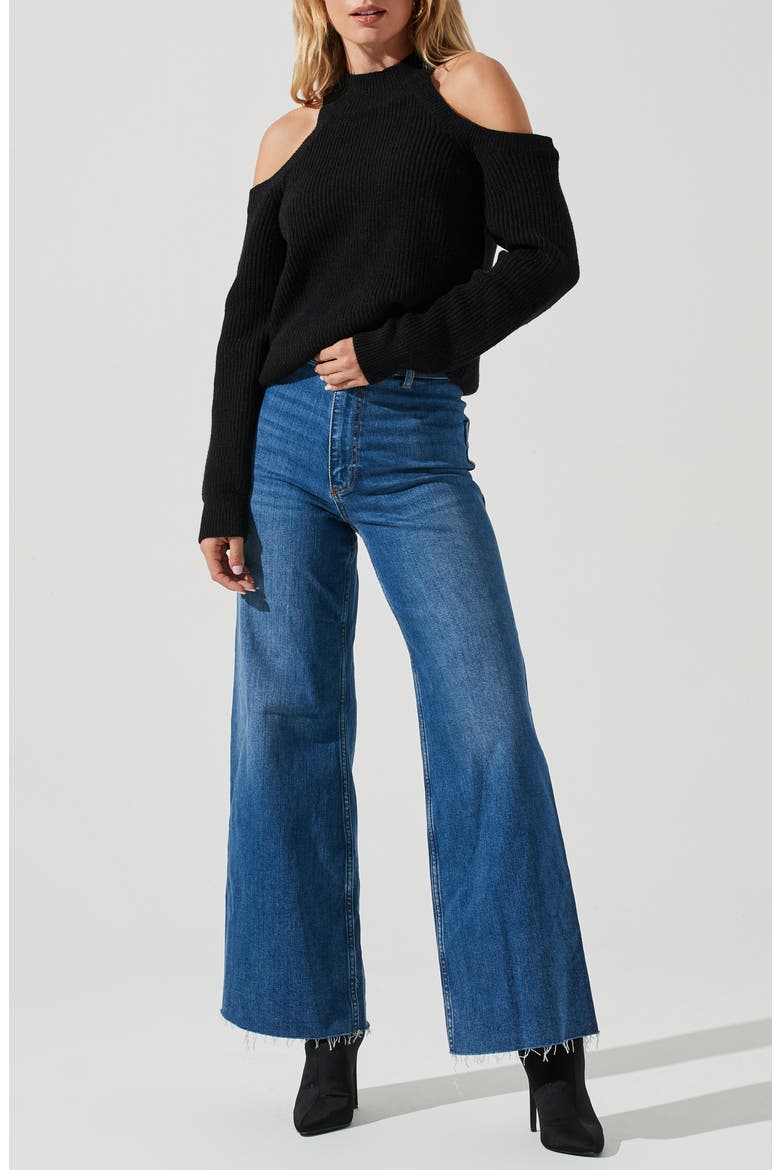 Cold Shoulder Mock Neck Sweater, Alternate, color, BLACK