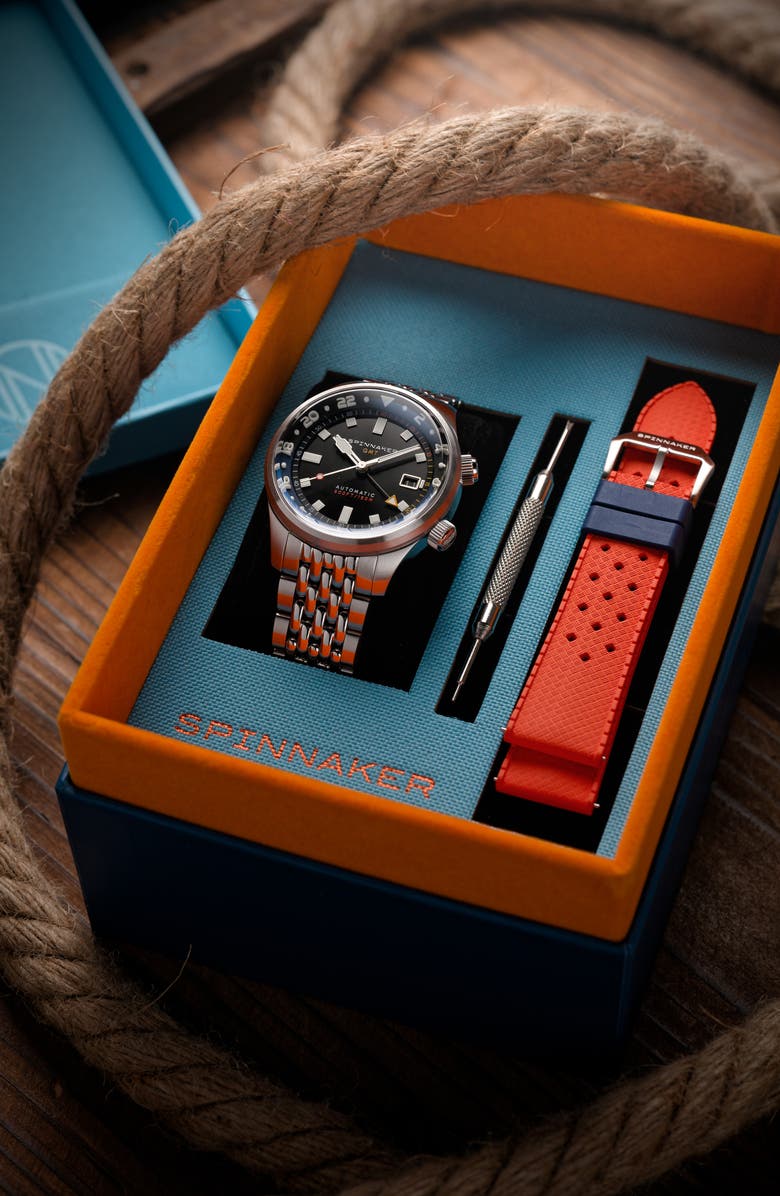 SPINNAKER Bradner GMT Automatic Bracelet Watch, 42mm, Alternate, color, Black