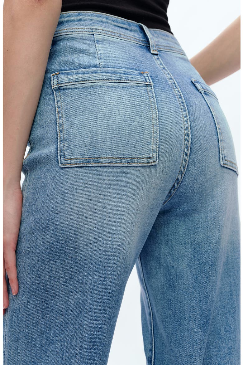 Seamed High Waist Raw Hem Crop Wide Leg Jeans, Alternate, color, ICE BLUE