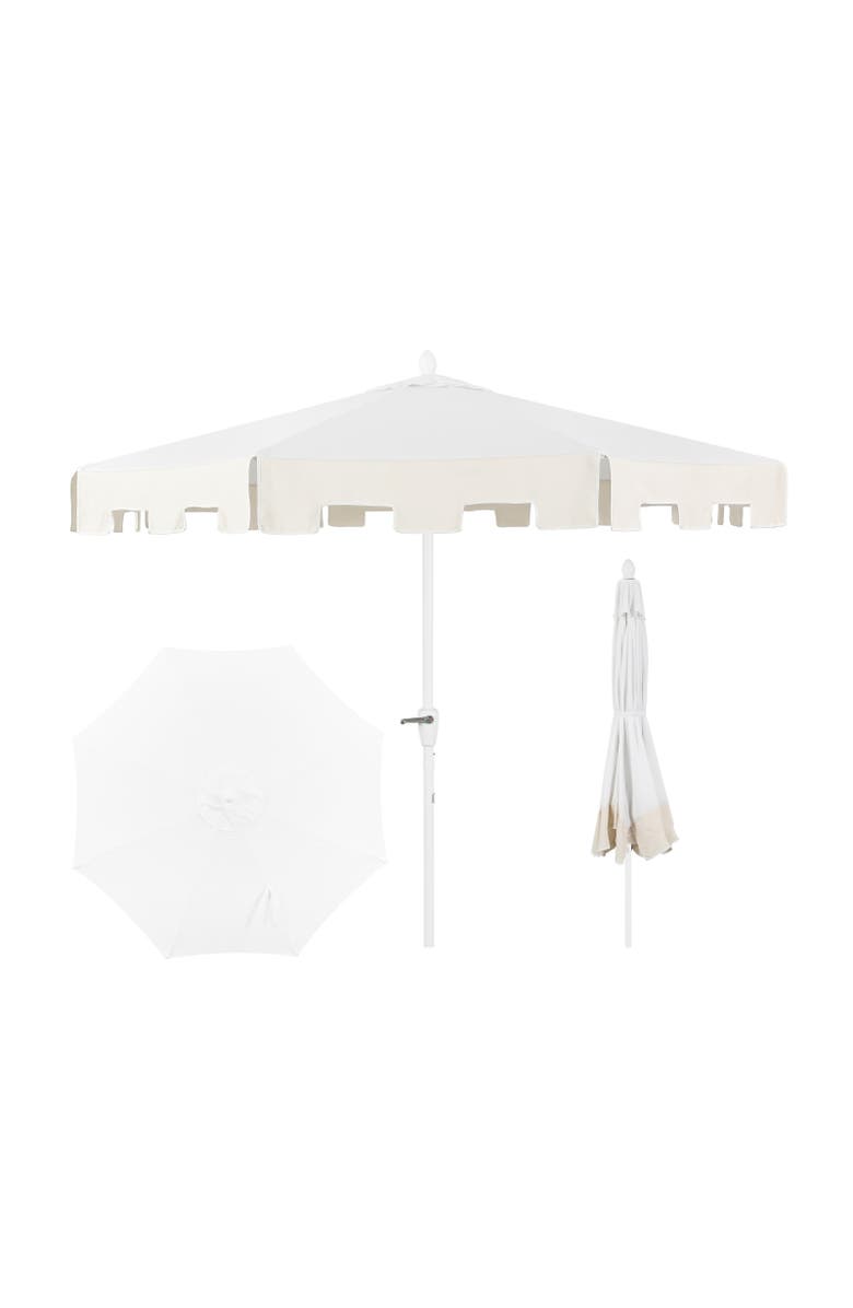 JONATHAN Y Baiona 9 ft. Classic MidCentury Market Patio Umbrella with UV Protection, Auto-Tilt, Crank and Wind Vent, Main, color, White/Cream