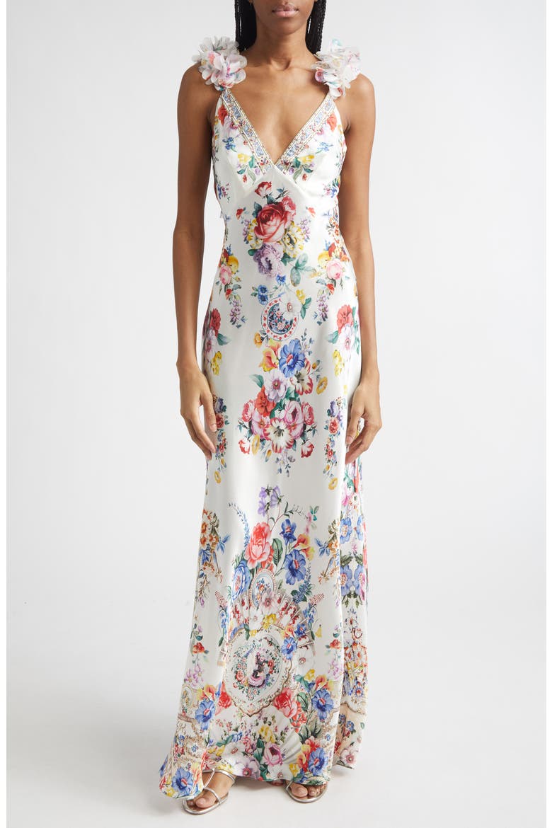 I Left My Heart in Granada Print Bias Cut Silk Slipdress, Main, color, I LEFT MY HEART IN GRANADA