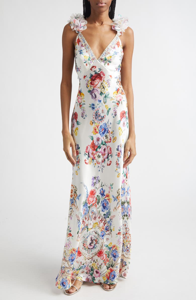 Camilla I Left My Heart in Granada Print Bias Cut Silk Slipdress, Main, color, I Left My Heart In Granada