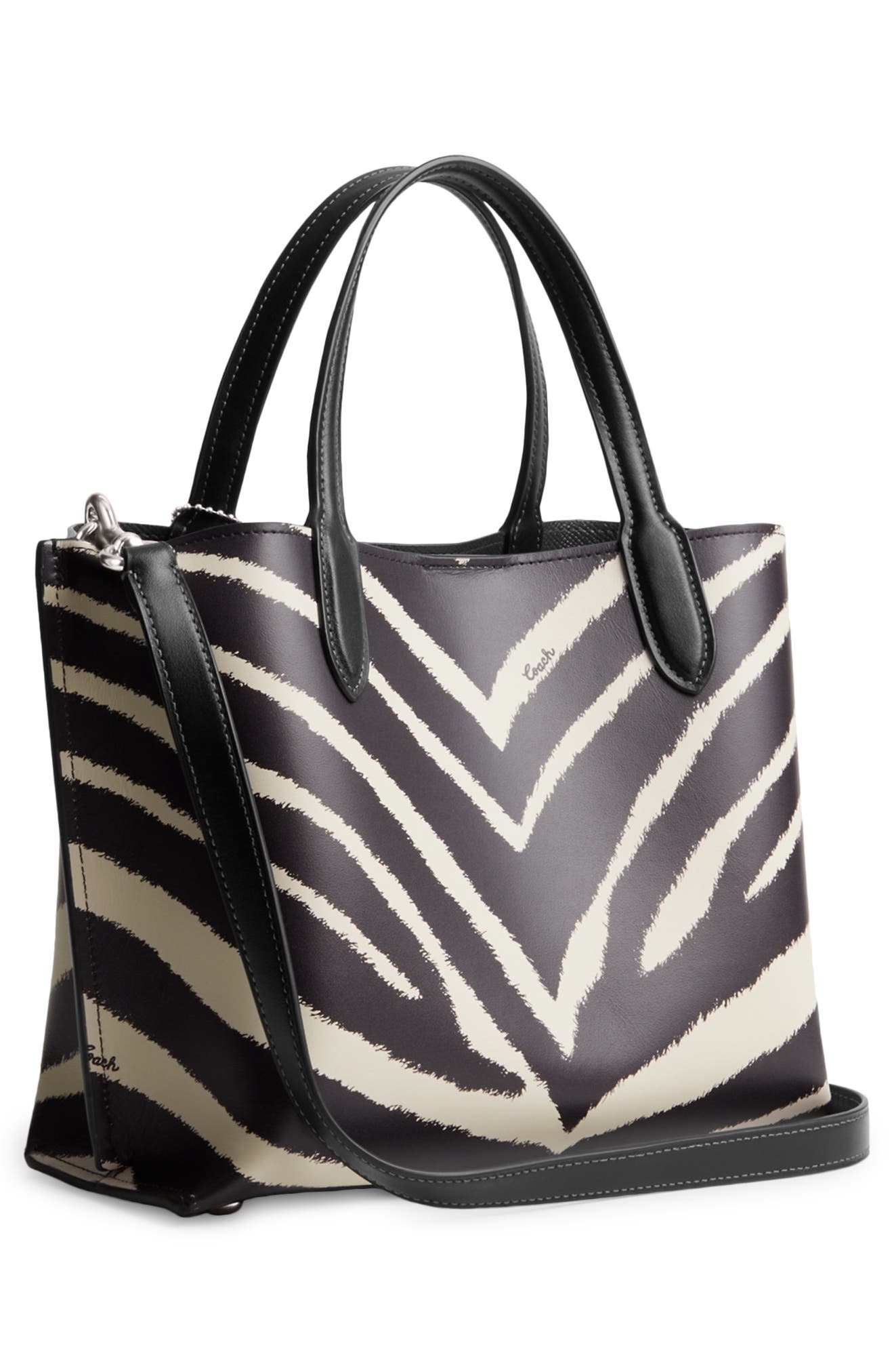 COACH Willow Zebra Print Leather Tote, Alternate, color, 