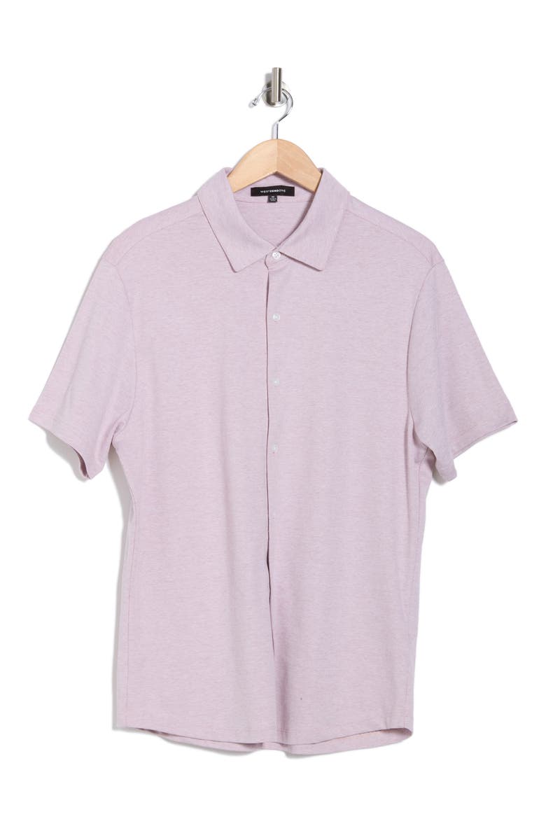 Riverway Short Sleeve Cotton Blend Knit Button-Up Shirt, Alternate, color, WOODROSE