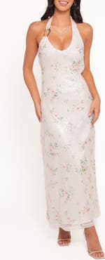 Petal & Pup Lunara Sequin Floral Halter Maxi Dress