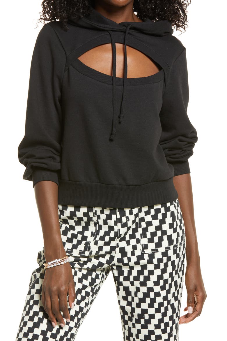 Women's Fitted Peekaboo Hoodie, Main, color, BLACK
