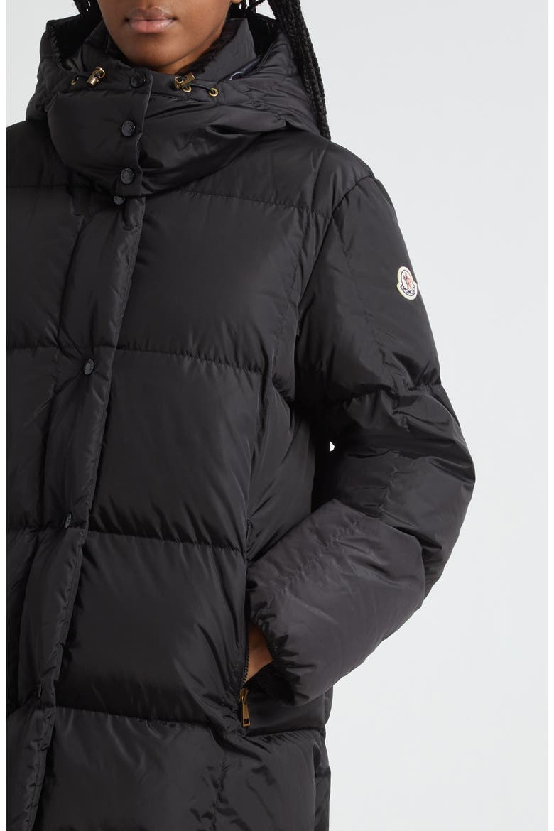 Litte Water Resistant Down Long Coat, Alternate, color, BLACK