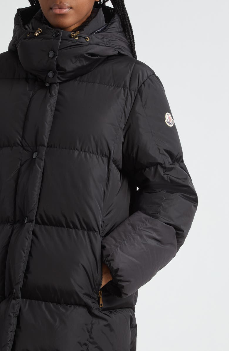 Moncler Litte Water Resistant Down Long Coat, Alternate, color, Black