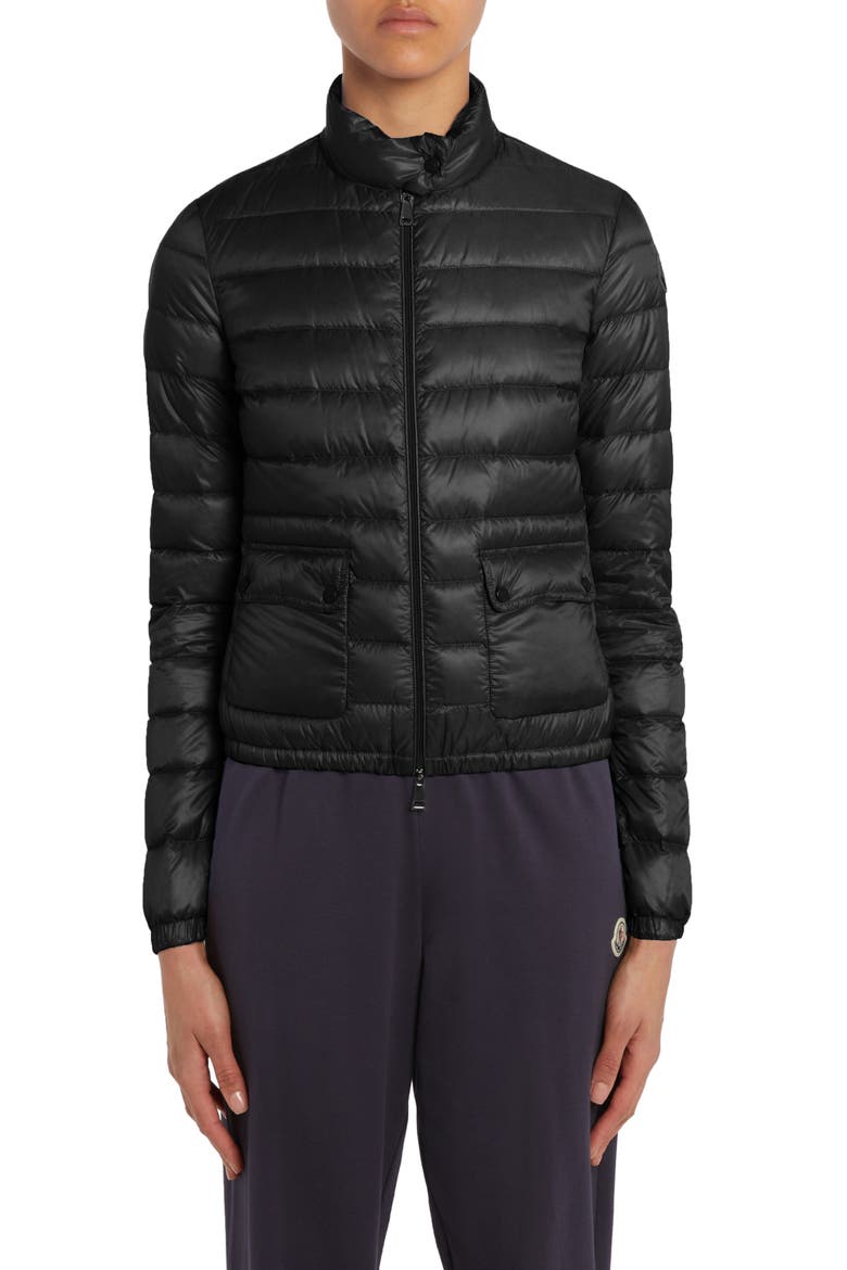 Lans Channel Quilted Down Moto Jacket, Main, color, BLACK