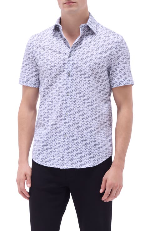 Miles OoohCotton® Geometric Print Short Sleeve Button-Up Shirt