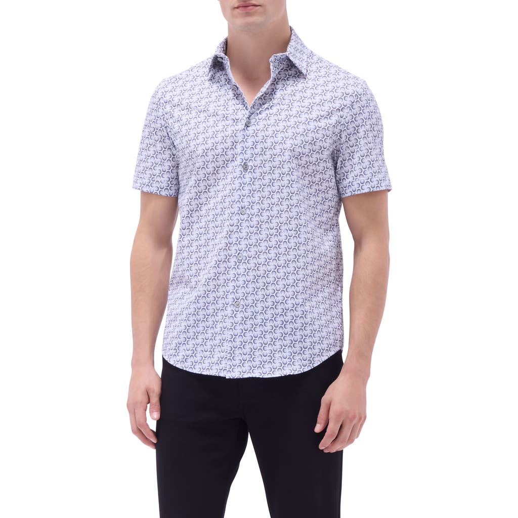 Bugatchi Miles Ooohcotton® Geometric Print Short Sleeve Button-up Shirt In Zinc