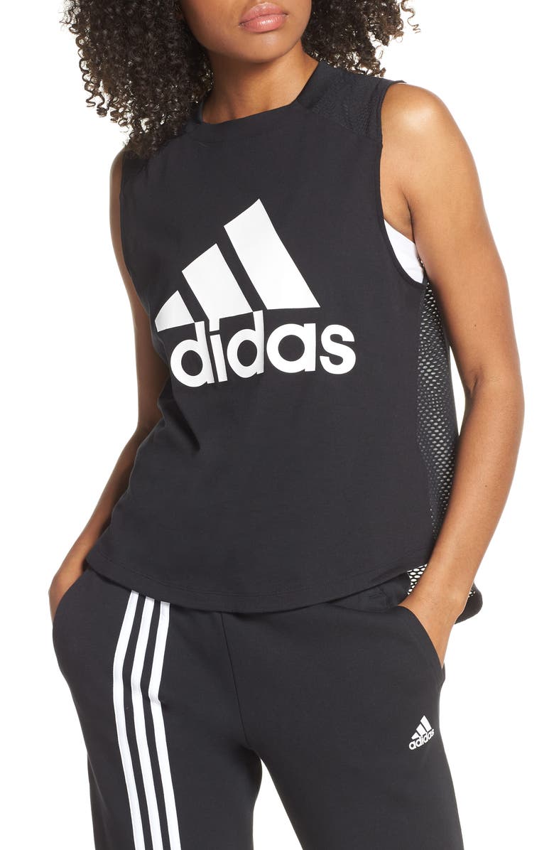 adidas Logo Mesh & Jersey Tank, Main, color, 