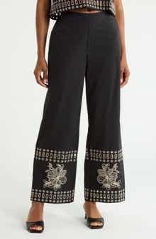 Embroidered Hem Pull-On Pants
