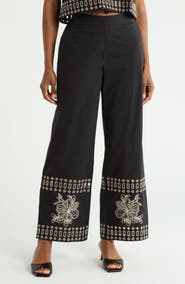 ELIE ELIE TAHARI Embroidered Hem Pull-On Pants