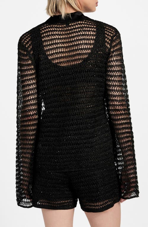 Guess Bella Sequin Open Stitch Shirt In Black