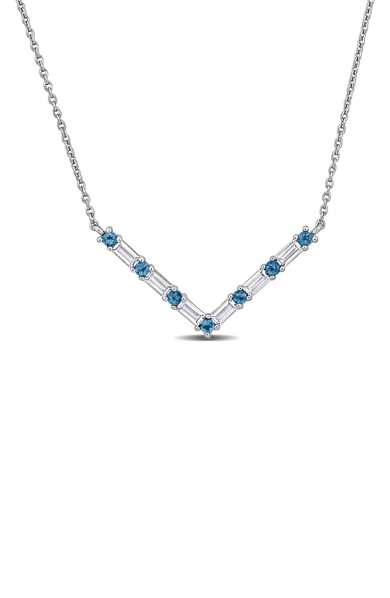 DELMAR Blue Topaz & White Topaz Chain Necklace