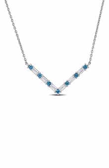 DELMAR Blue Topaz & White Topaz Chain Necklace