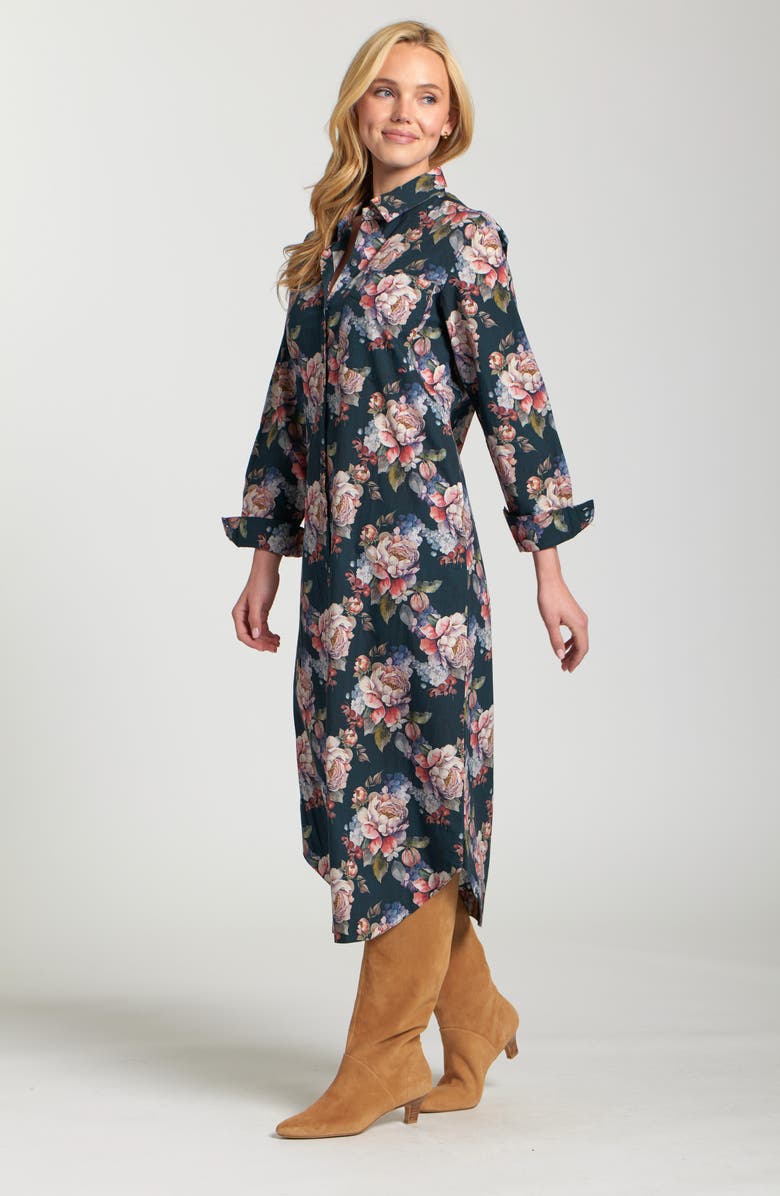 APNY Floral Print Long Sleeve Shirtdress, Alternate, color, Navy Multi