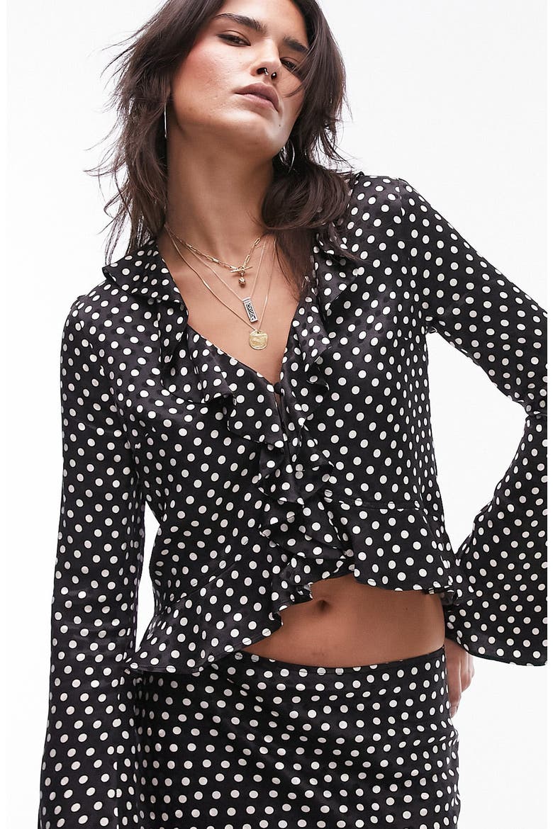 Ruffle Jacquard Satin Top, Main, color, BLACK MULTI