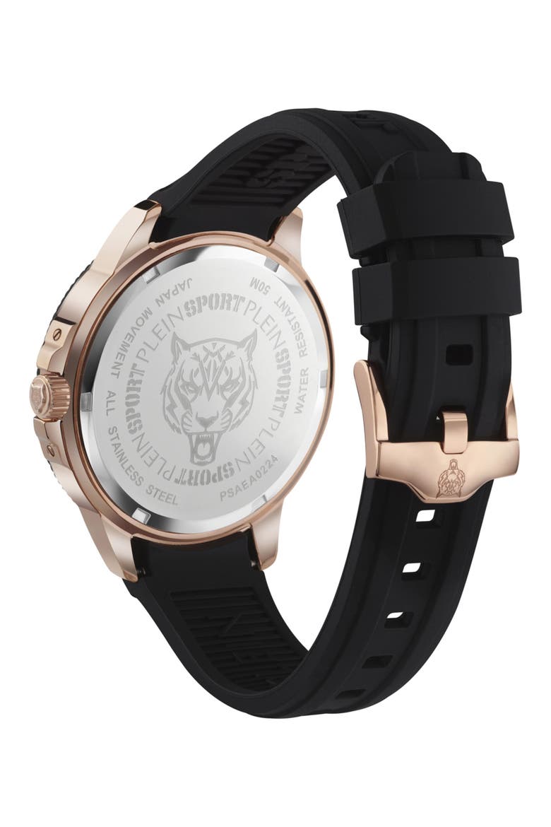 City Rush Three Hand Quartz Silicone Strap Watch, 45mm, Alternate, color, ROSE GOLD