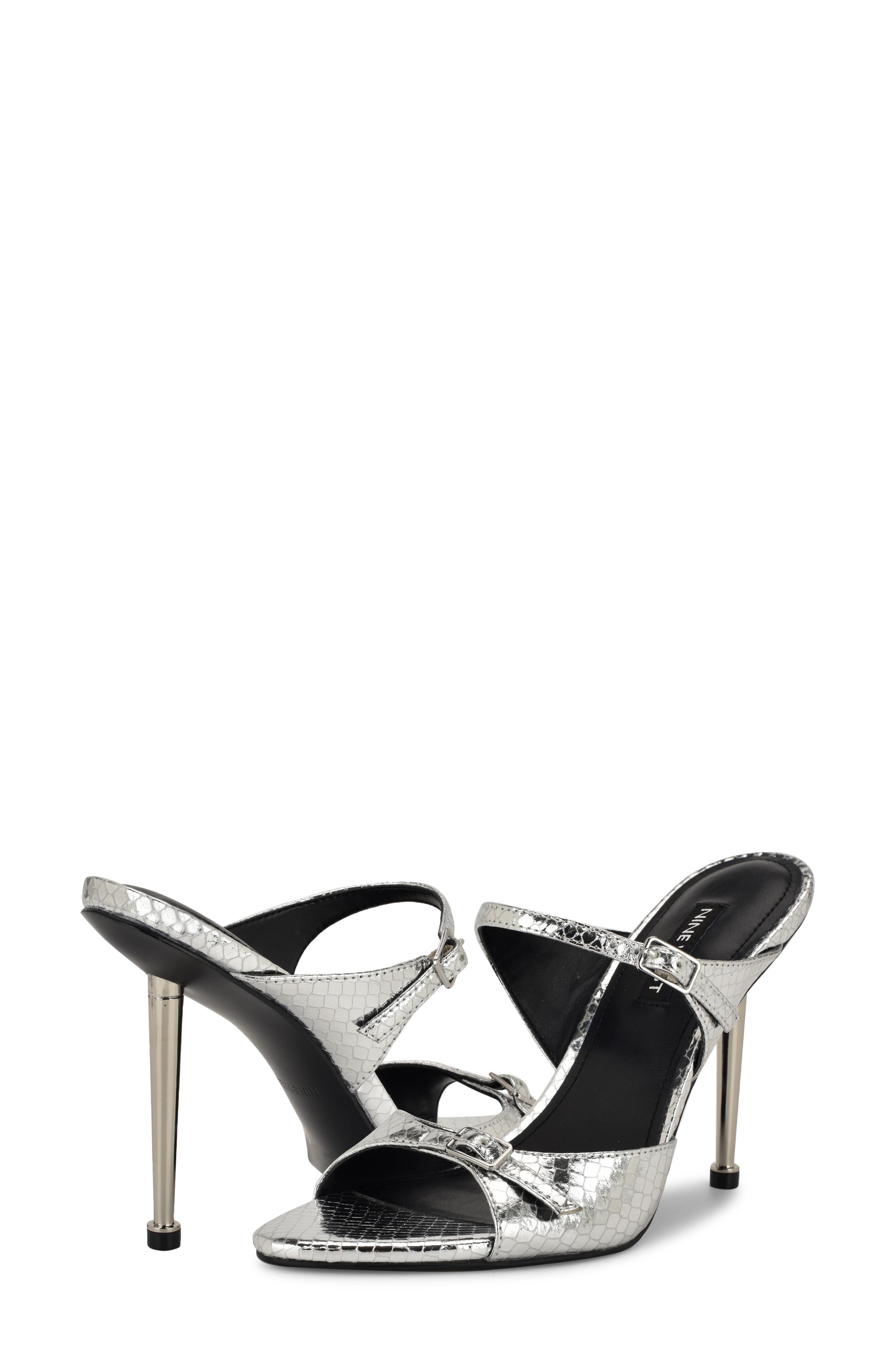Nine West Reida Stiletto Sandal, Alternate, color, Silver