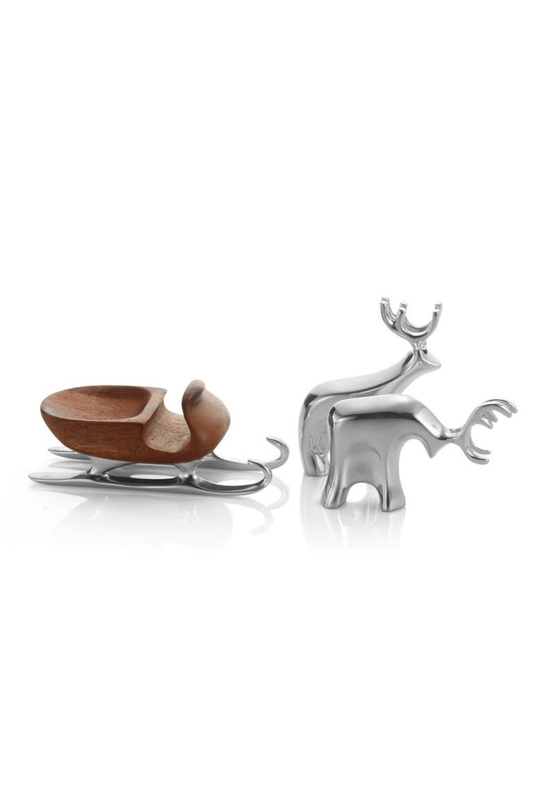 Miniature Sleigh & Reindeer Set, Main, color, SILVER