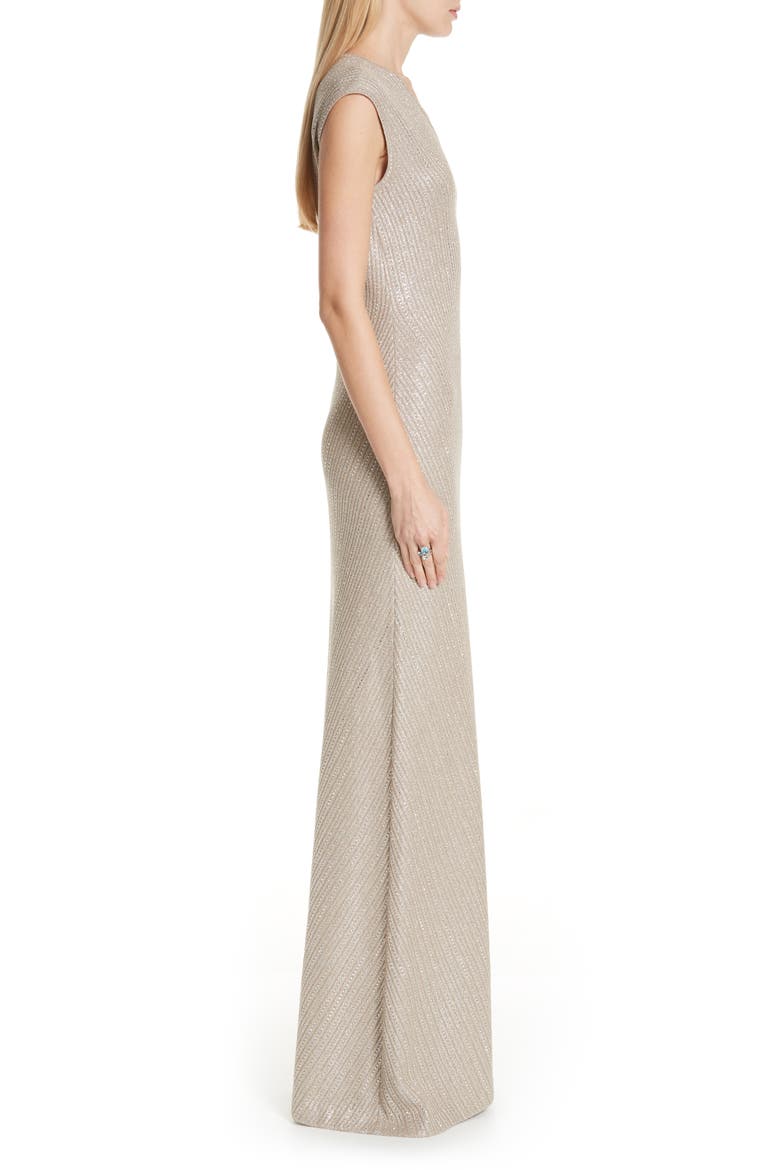 Brielle Knit V-Neck Gown, Alternate, color, DARK KHAKI/ GOLD