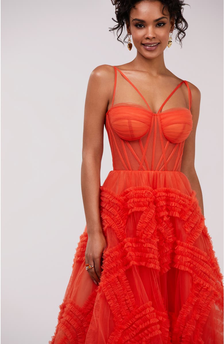 Milla Tangerine Tulle Ornament Maxi Dress, Alternate, color, 