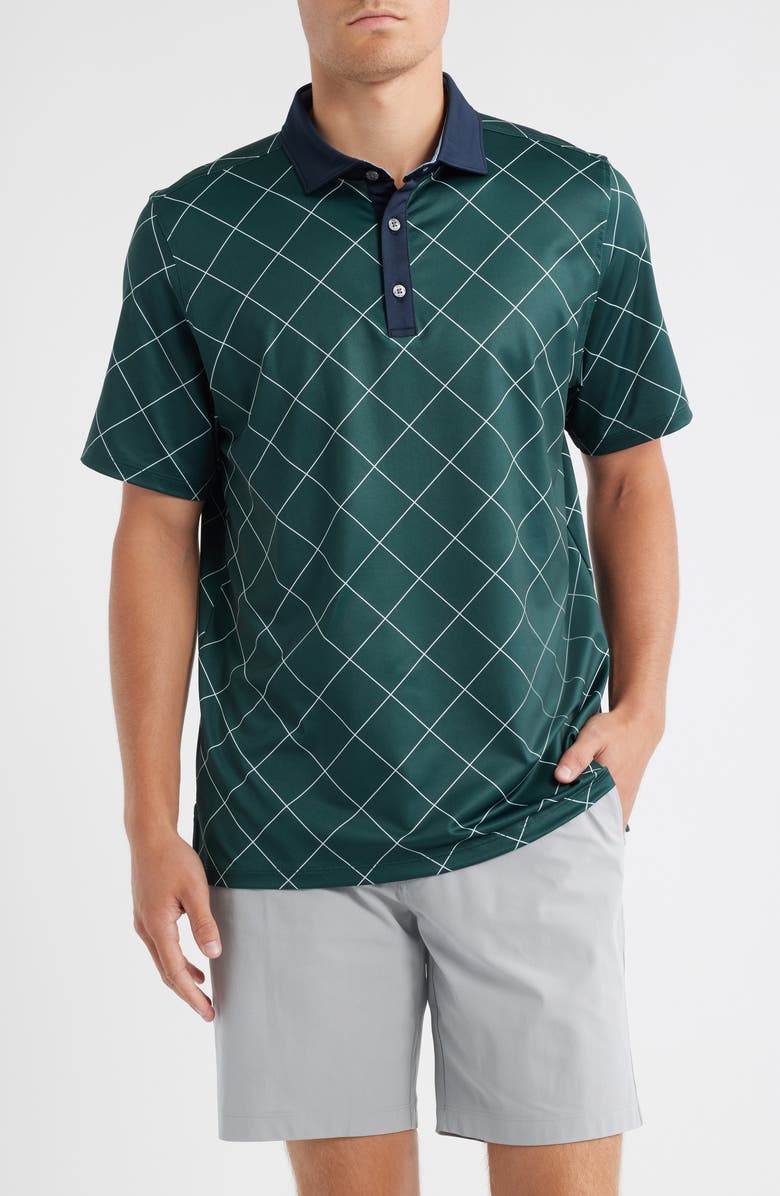 Rhone GoldFusion<sup>™</sup> Sport Golf Polo, Main, color, Moss Green Diamond Windowpane