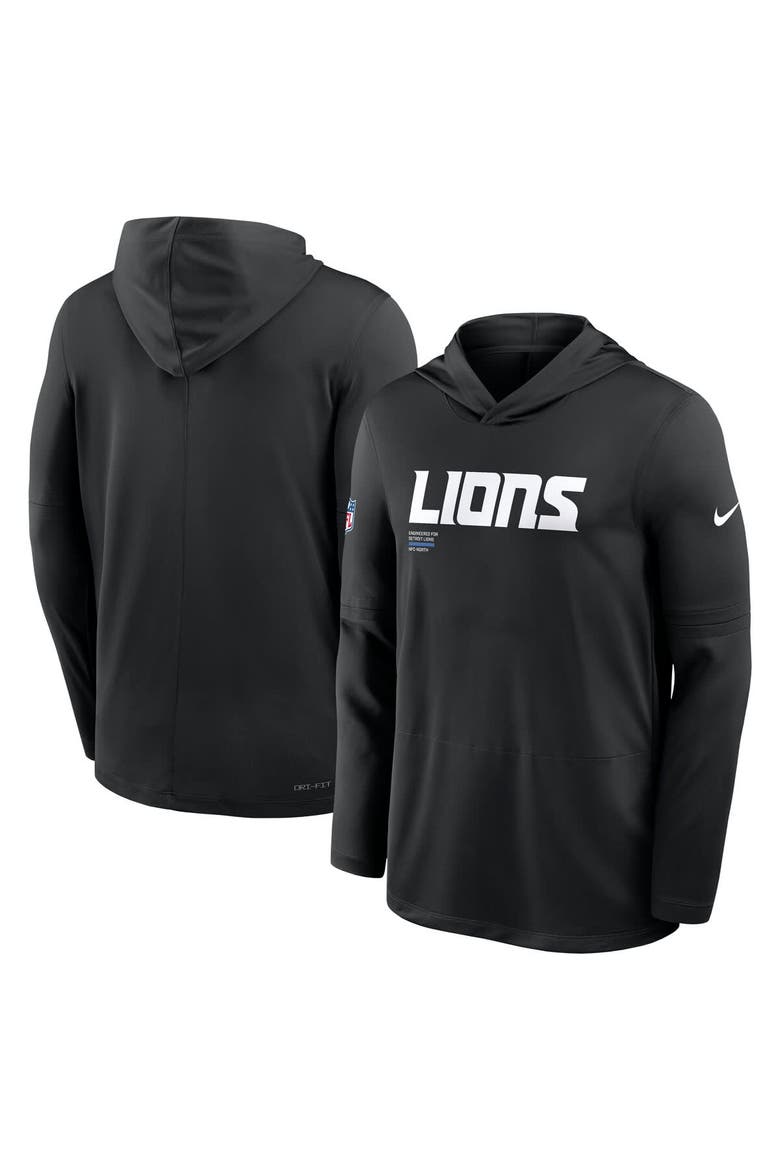Men's Nike Black Detroit Lions Big & Tall Sideline Performance Long Sleeve Hoodie T-Shirt, Alternate, color, Black