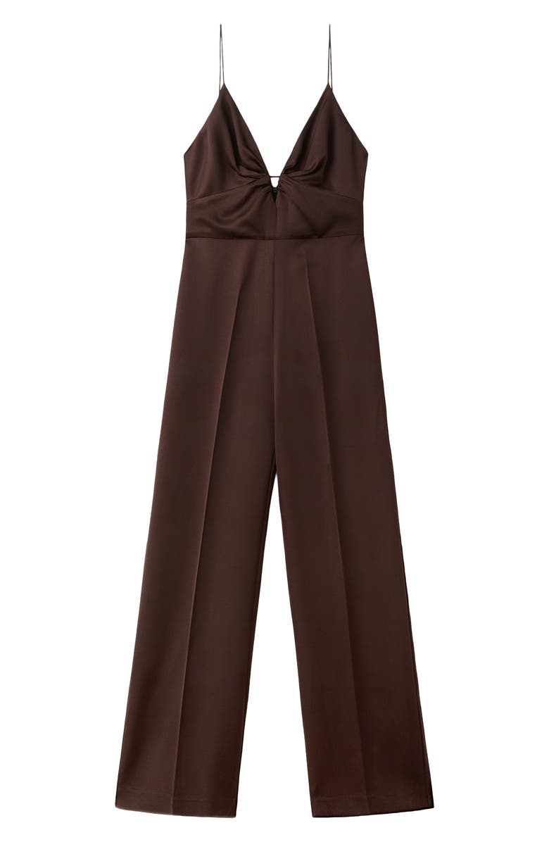 MANGO Mono Deep V-Neck Sleeveless Jumpsuit, Main, color, Chocolate