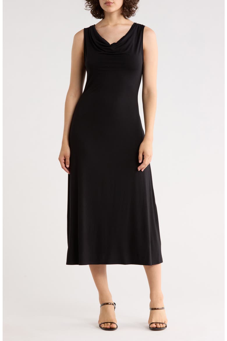 Sleeveless Cowl Neck Midi Dress, Main, color, BLACK
