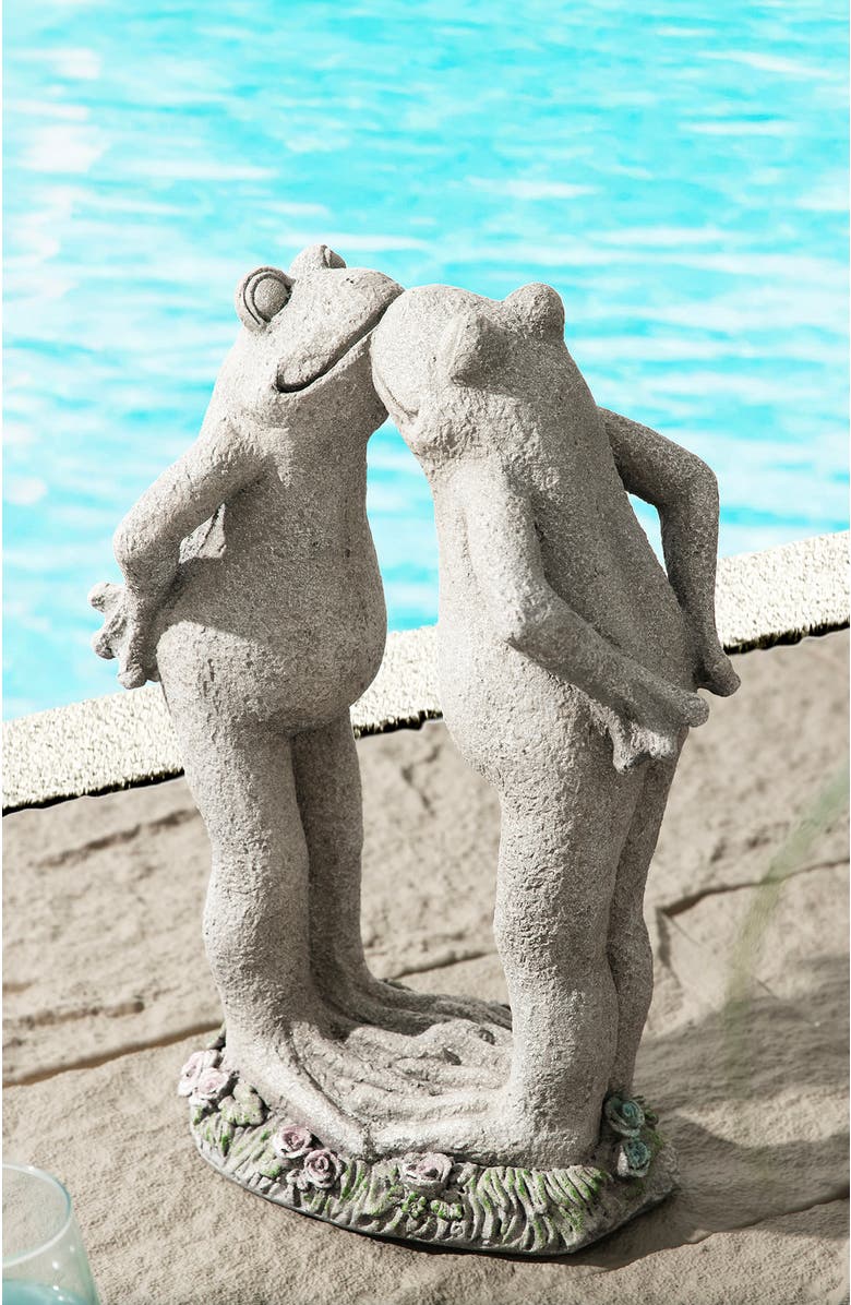 Glitzhome 15.25"H Resin Kissing Frogs Statue, Alternate, color, Grey
