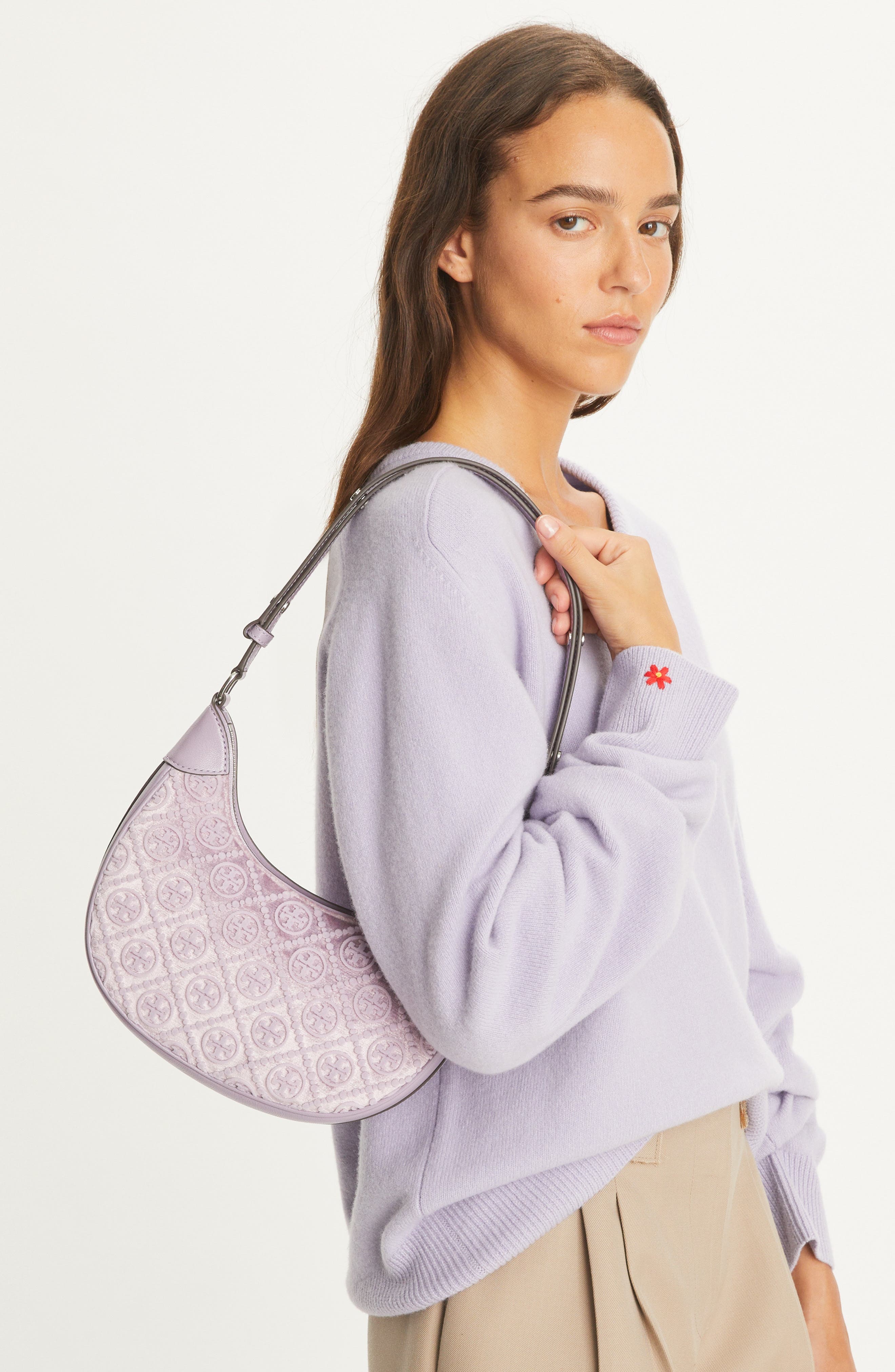 Tory Burch T Monogram Fil Coupé Crescent Shoulder Bag, Alternate, color, 