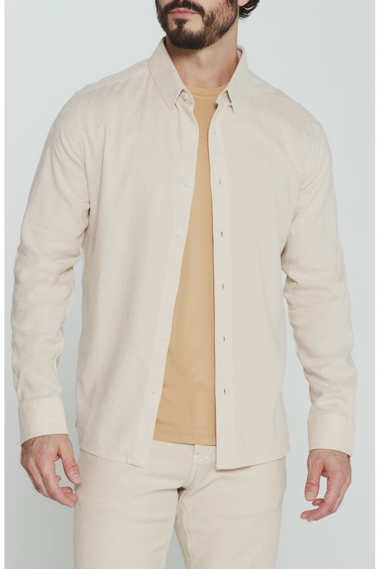 Oasis Linen Blend Button-Up Shirt, Main, color, SAND