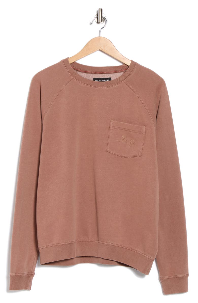 Lucky Brand Fleece Raglan Sweatshirt, Alternate, color, Cognac