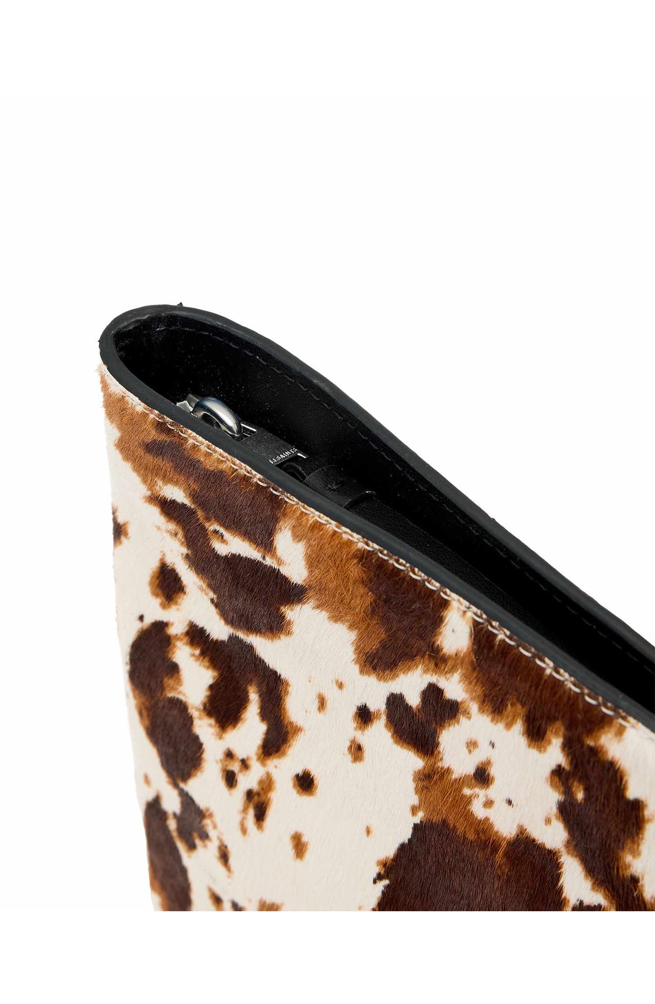 AllSaints Bettina Genuine Calf Hair Clutch, Alternate, color, Cow Print