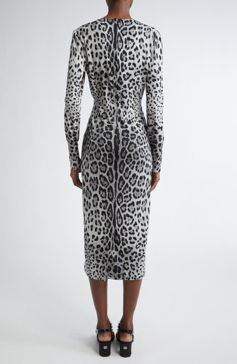 Dolce&Gabbana Leopard Print Long Sleeve Charmeuse Sheath Dress, Alternate, color, Hi13n Leo Nero Fdo Grigio