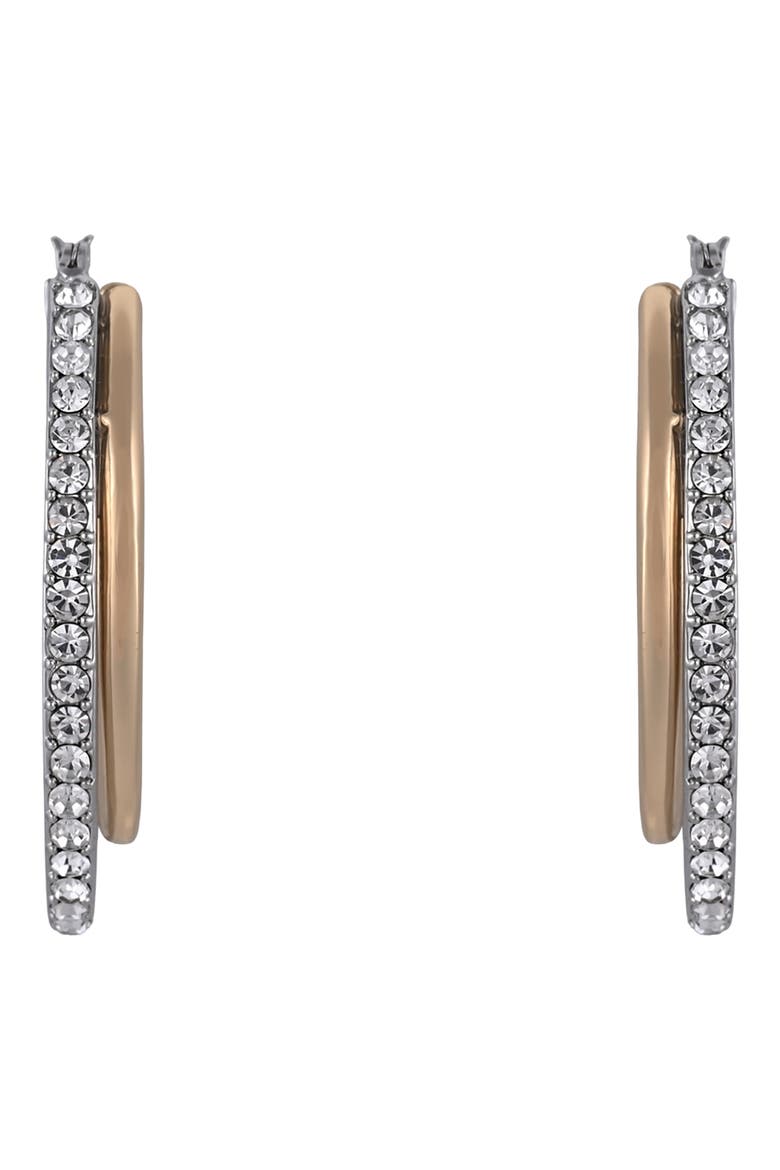 Mixed Metal Crystal Double Hoop Earrings, Alternate, color, GOLD-SILVER