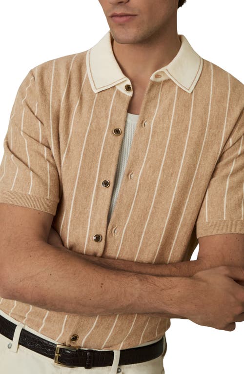 Reiss Worthy Stripe Short Sleeve Wool Button-up Shirt In Camel