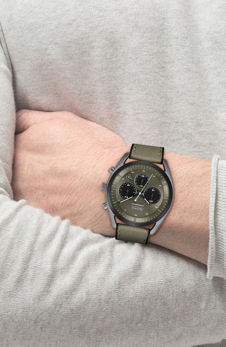 BOSS Top Chronograph Fabric & Silicone Strap Watch, 44mm, Alternate, color, 