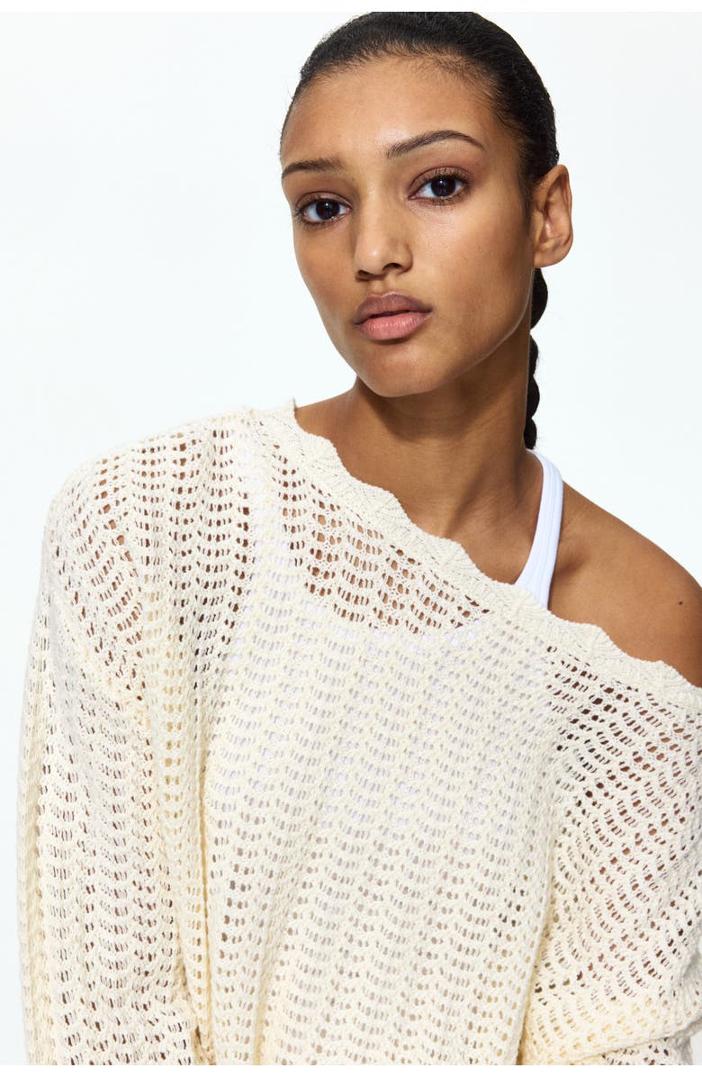 H&M Pointelle-knit Jumper, Alternate, color, Light Beige