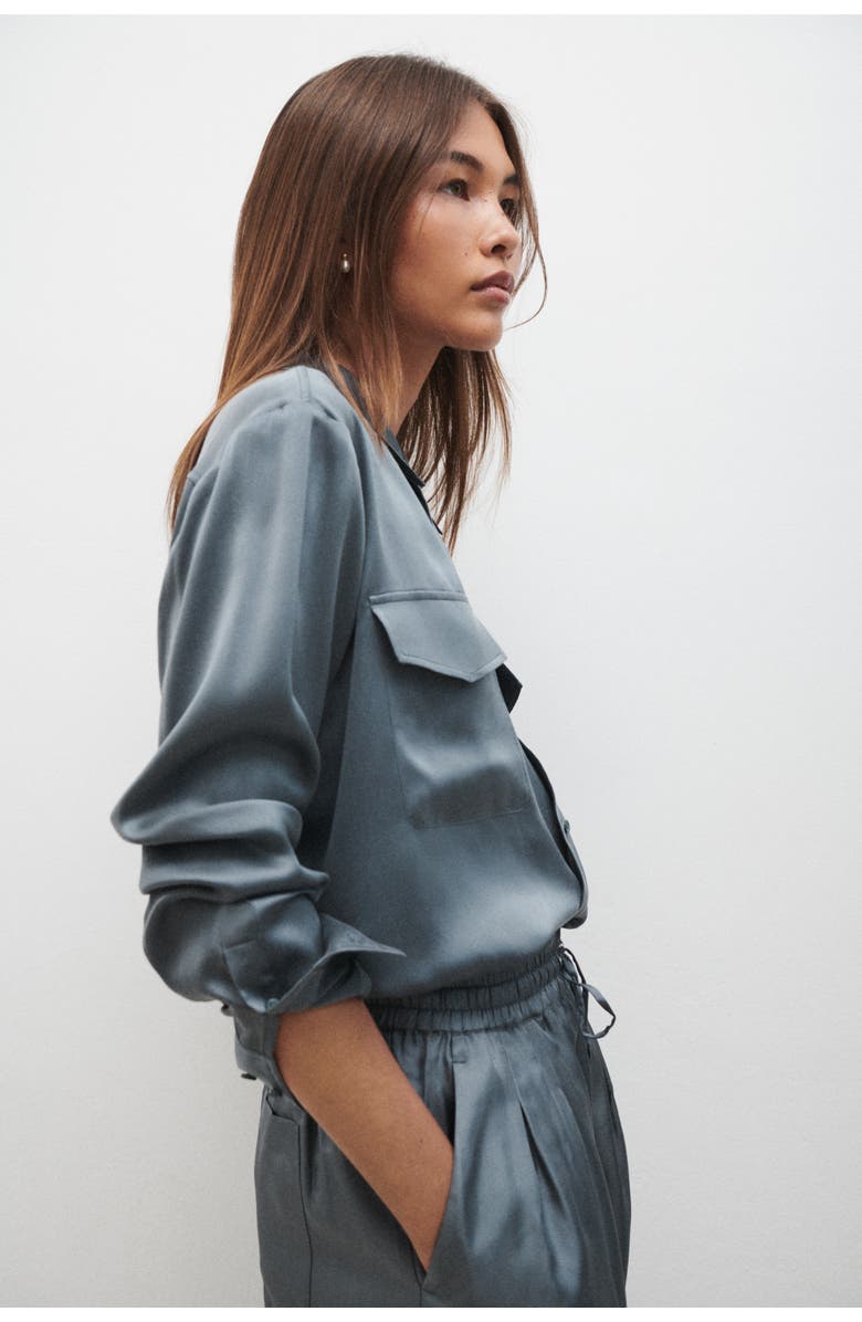 SILK LAUNDRY BOYFRIEND SHIRT SLATE, Alternate, color, Slate