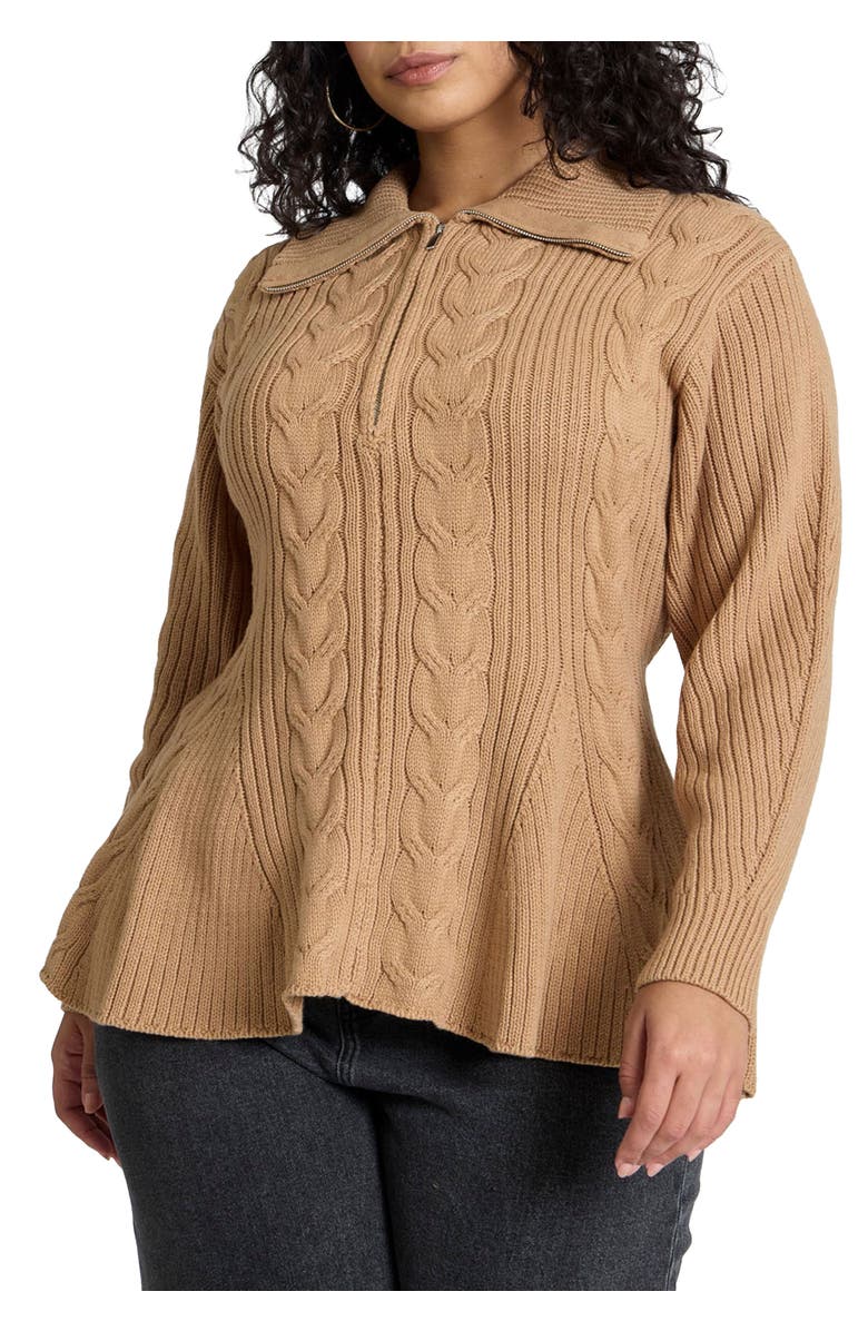 ELOQUII Peplum Zipper Sweater, Main, color, Cartouche
