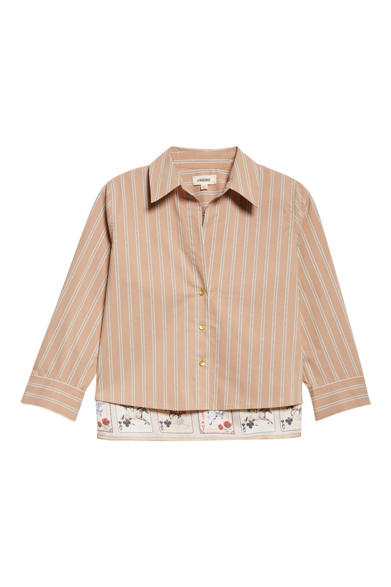 Fawn Stripe Stretch Organic Cotton Blend Button-Up Shirt, Alternate, color, FWN STRPE/TAN MLT WESTERN CARD