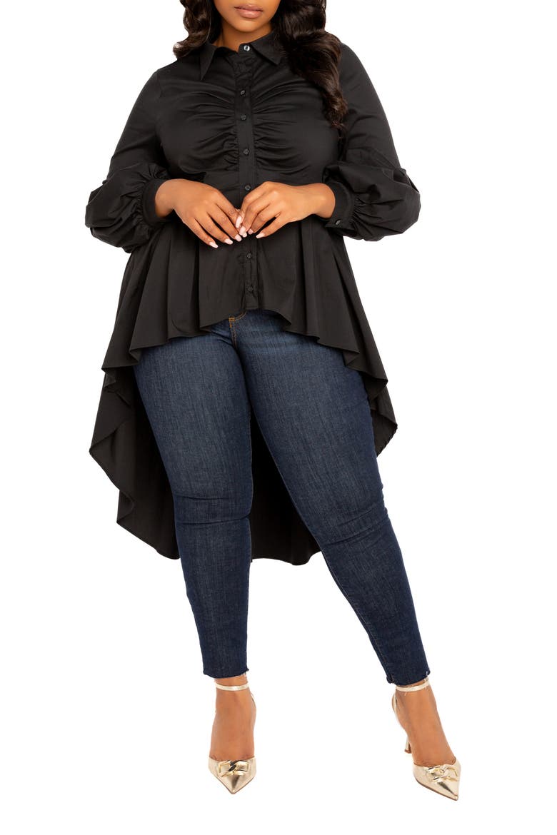 High/Low Peplum Shirt, Alternate, color, BLACK