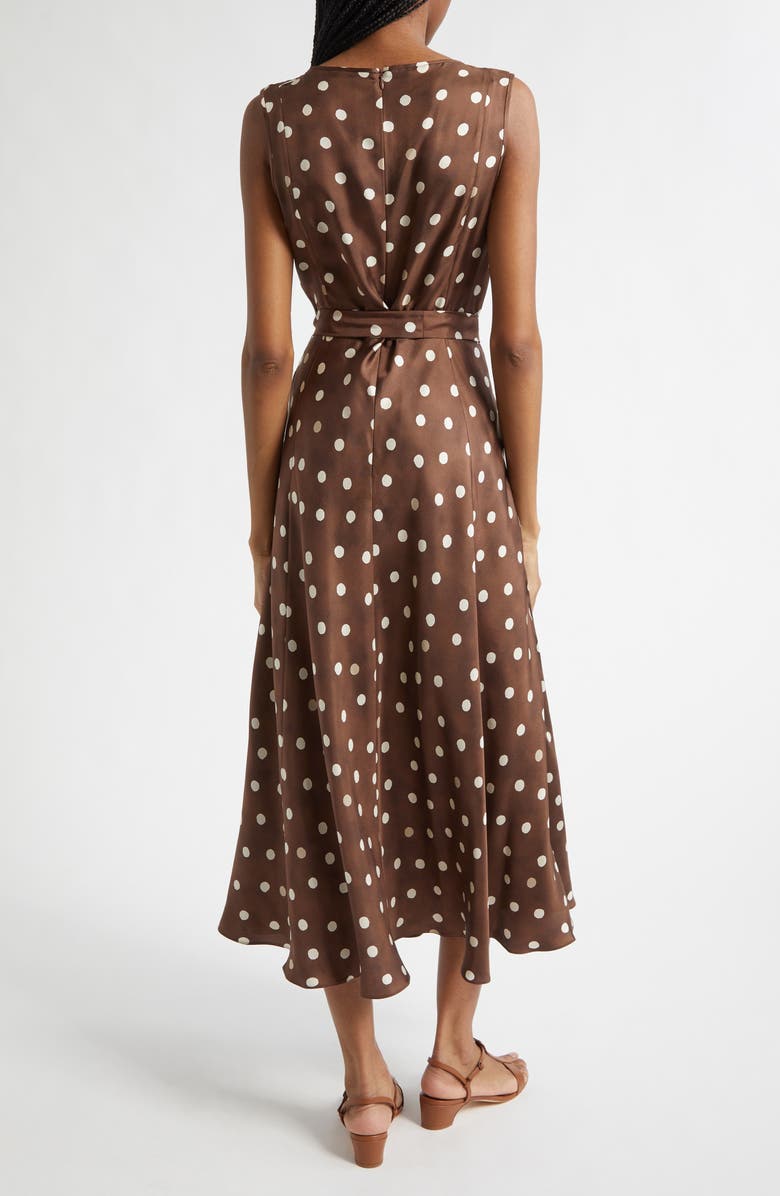 Max Mara Martina Polka Dot Silk Twill Midi Dress, Alternate, color, Brown